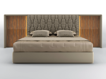 CLEO - Leather bed with fabric and canaletto walnut headboard by BRUNO ZAMPA - view 2